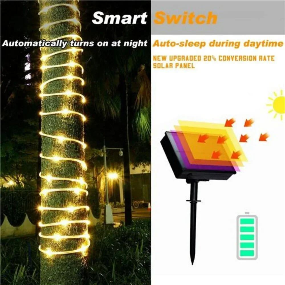 Solar Rope Lights Outdoor Waterproof LED String Lights for Garden Tree Decor